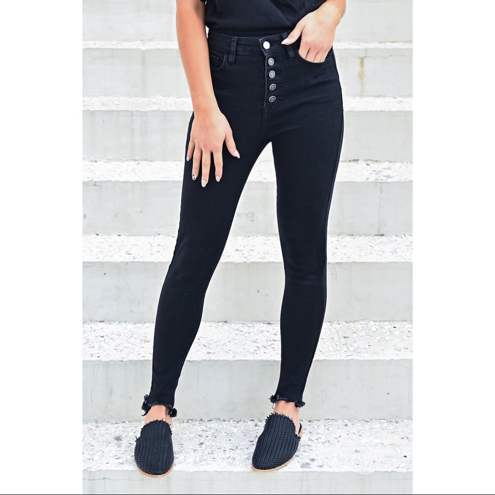 KanCan Black High Waist Button Up Jeans